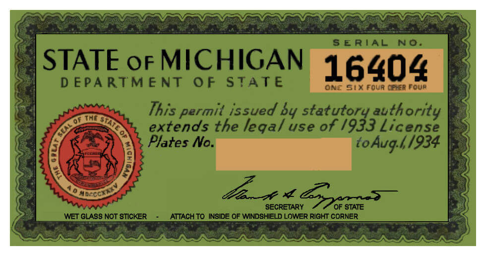 (image for) 1933-1934 Michigan REGISTRATION Sticker